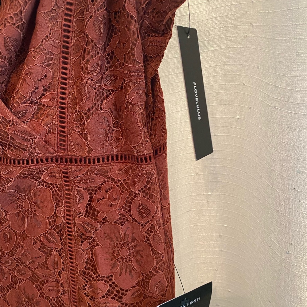 Lulus Light Brown Lace Ruffle Mini Dress - Picture 3 of 3